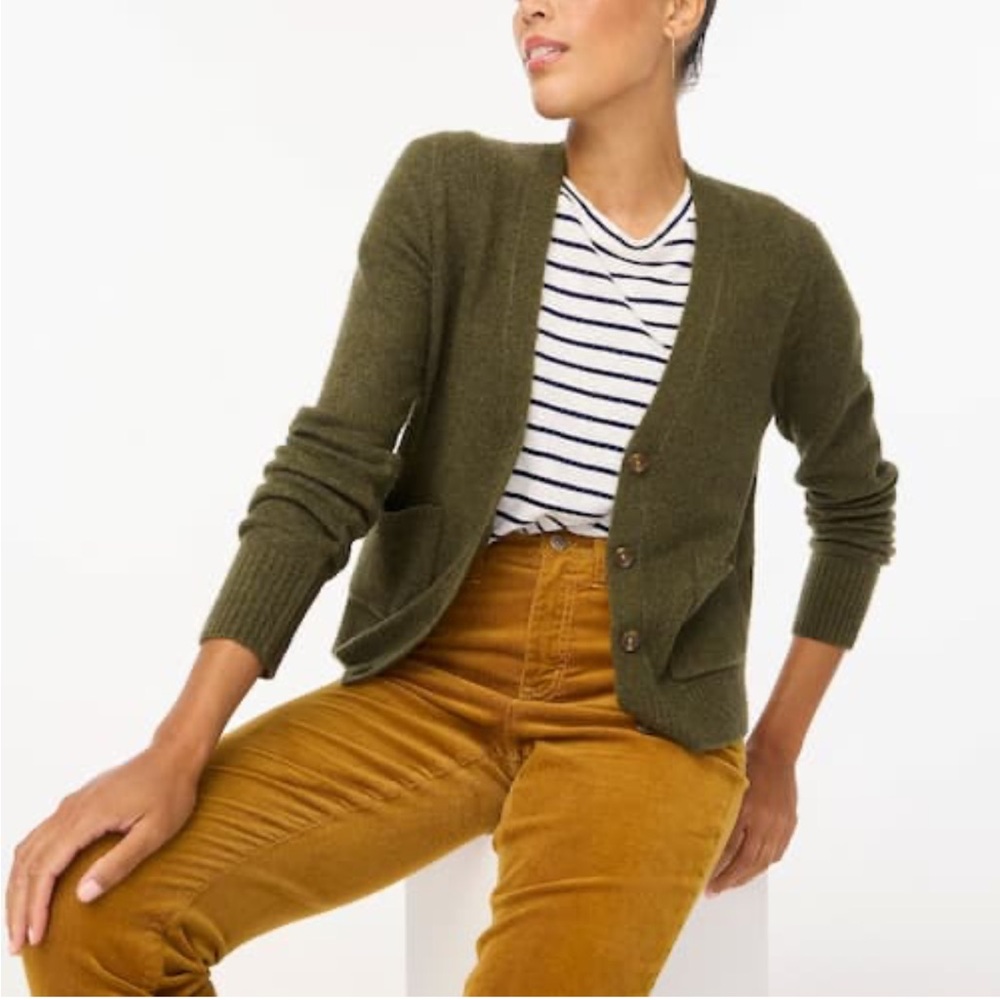 J. Crew Factory Olive Green V-Neck Button Cardigan